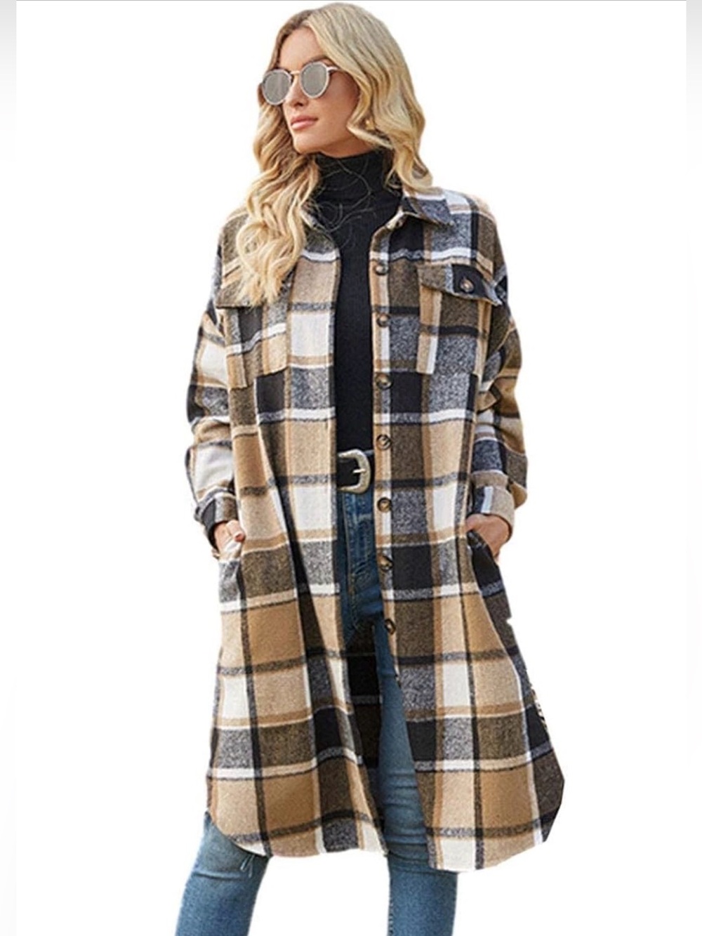 Oversized Plaid Long Shacket Jacket XXL | Fall Coat